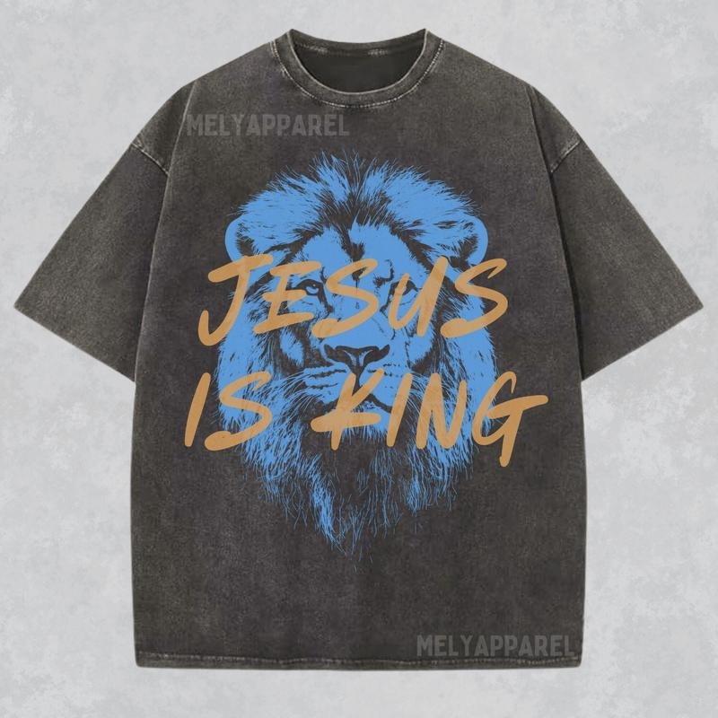 [ Mineral Wash ] Jesus Is King Christian Shirt Faith Streetwear Religious Washed Him Her Bible Verse Lion T-Shirts, Hoodie, Sweatshirt