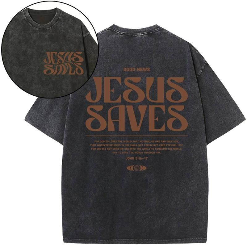 [ Mineral Wash ] Jesus Saves Christian Washed TShirt Jesus Graphic Washed Style Shirt Hoodie, Sweatshirt | GrindPrints.com