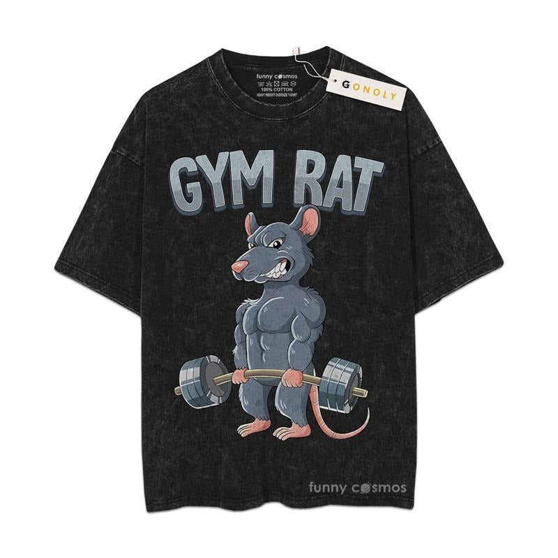 [ Mineral Wash ] Retro Funny Rat Gym Tee, Fan Lovers Streetwear & Washed Gym Style Shirt Hoodie, Sweatshirt | GrindPrints.com
