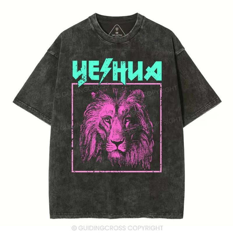 [ Mineral Wash ] Retro Lion Yeshua Christian TShirt Jesus Graphic Washed Style Shirt Hoodie, Sweatshirt | GrindPrints.com