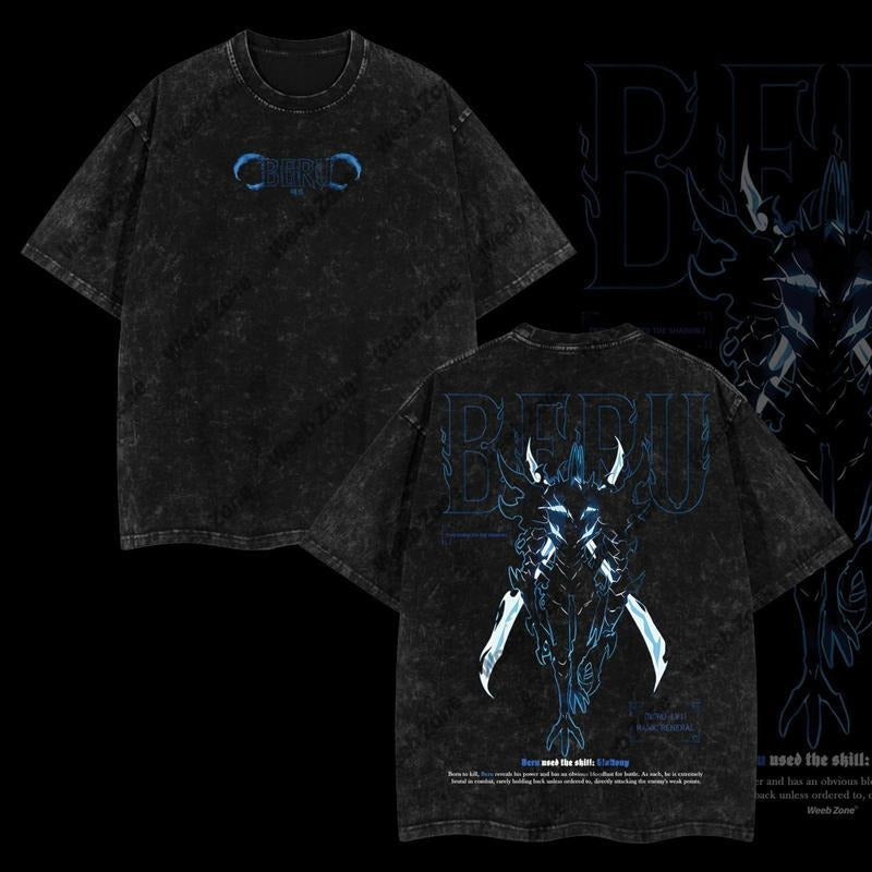 [ Mineral Wash ] Washedition Sung JinWoo Solo Leveling Anime Double Printed Oversize Lightweight Washed Tee, Gift For...