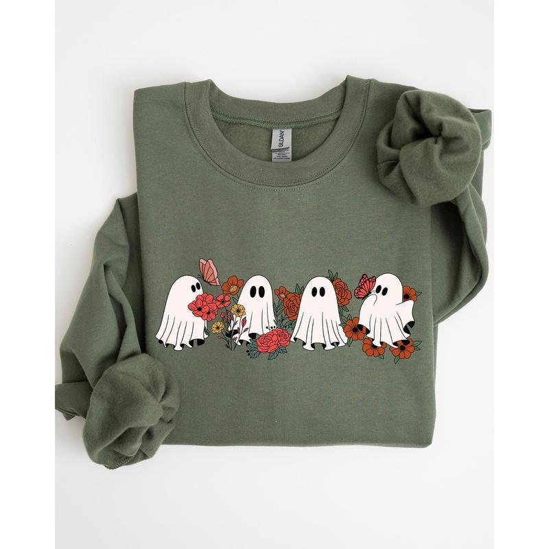 Mini Halloween Ghosts, Cute, Floral, Flowers, Autumn, Fall Sweatshirt T-Shirts, Hoodie | GrindPrints.com