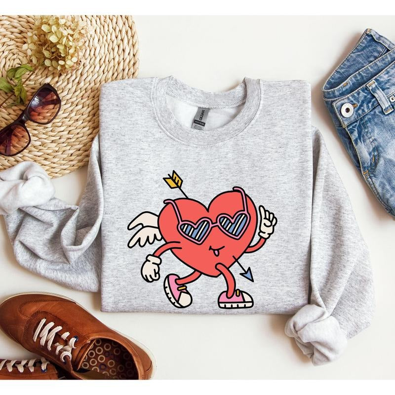 Mini Retro Heart Sweatshirt, Vintage Valentine's Day Sweatshirt, Crew Neck, Women's, Crewneck, Valentine's Day, Love,...