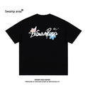 Minimalist Cover-Up Floral Print English Signature American Style Short Sleeve T-Shirt for Men, Crew Neck, Loose Fit,...