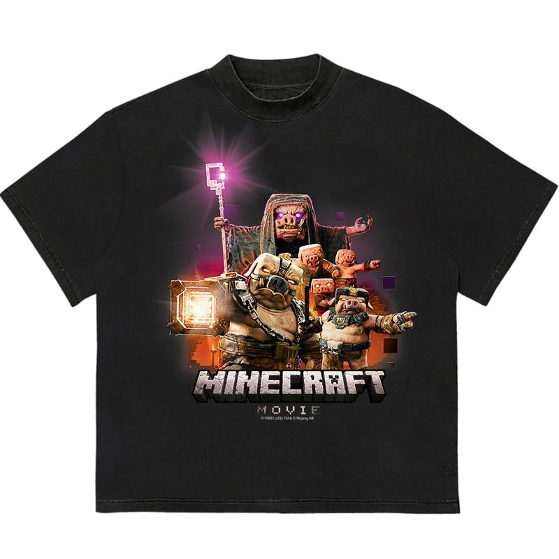 Minnecraft Movie T-Shirt Soft Cotton Retro Graphic Tee Retro Vibes Pair with Anything Hoodie, Sweatshirt | GrindPrints.com
