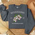 Mississippi Magnolia Embroidered State Flower Sweatshirt, Hometown Embroidered Shirt, Favorite Flower Embroidered Shirt...