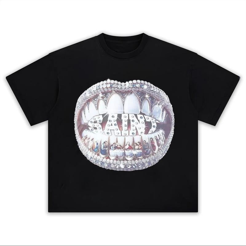 Mixed Emotion Grillz Graphic Tee Oversized Y2k T-Shirt Graphic Tee for Men Women Hoodie, Sweatshirt | GrindPrints.com
