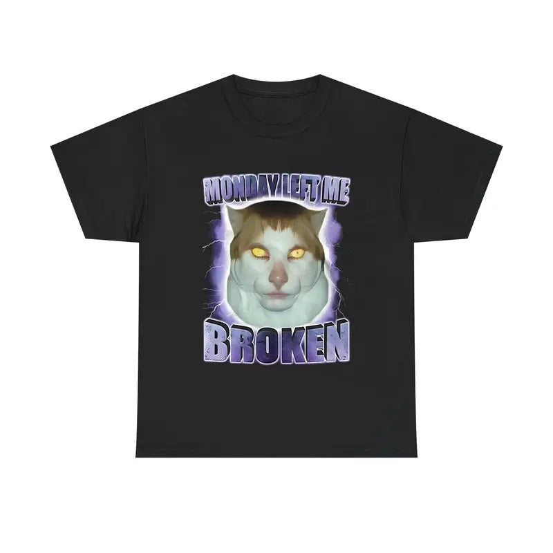 Monday Left Me Broken Funny Cat Meme T-shirt, Brainrot Funny Meme Tee Hoodie, Sweatshirt | GrindPrints.com