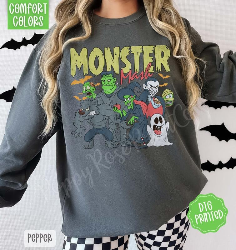 Monster Mash Comfort Colors Sweatshirt, Trendy Halloween Crewneck T-Shirts, Hoodie | GrindPrints.com