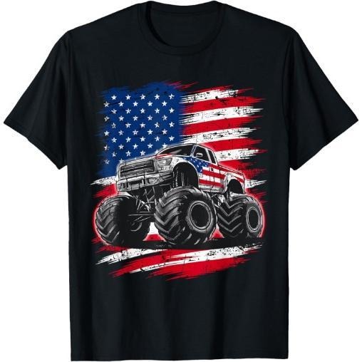 Monster Truck USA Flag American T-Shirt Made in USA Hoodie, Sweatshirt | GrindPrints.com