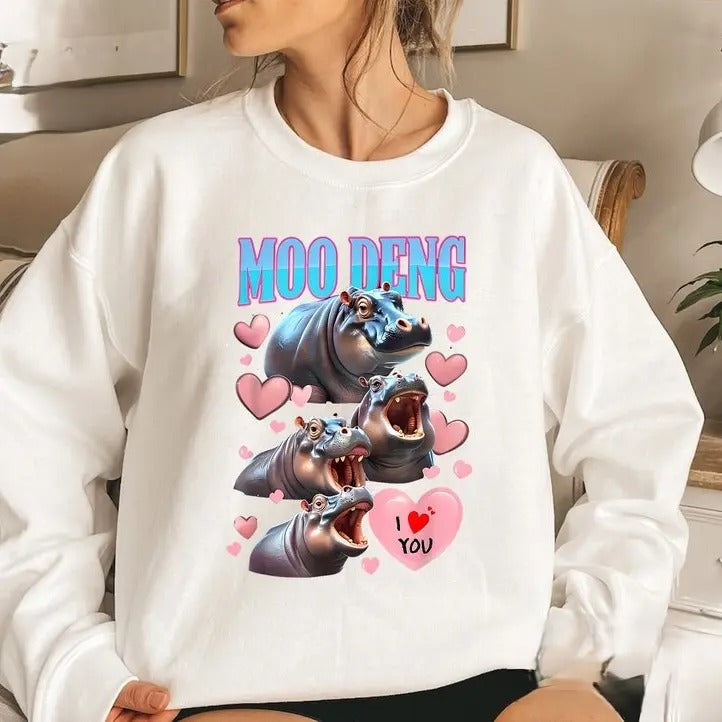 Moo Deng I Love You Funny Sweatshirt, Moo Deng Sweatshirt, Baby pygmy hippo Moo Deng Sweatshirt, Gift For Fan, Gift For...