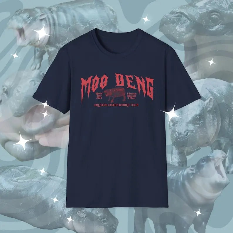 Moo Deng World Tour Metal Shirt Retro Moo Deng Softstyle T-Shirts, Hoodie, Sweatshirt