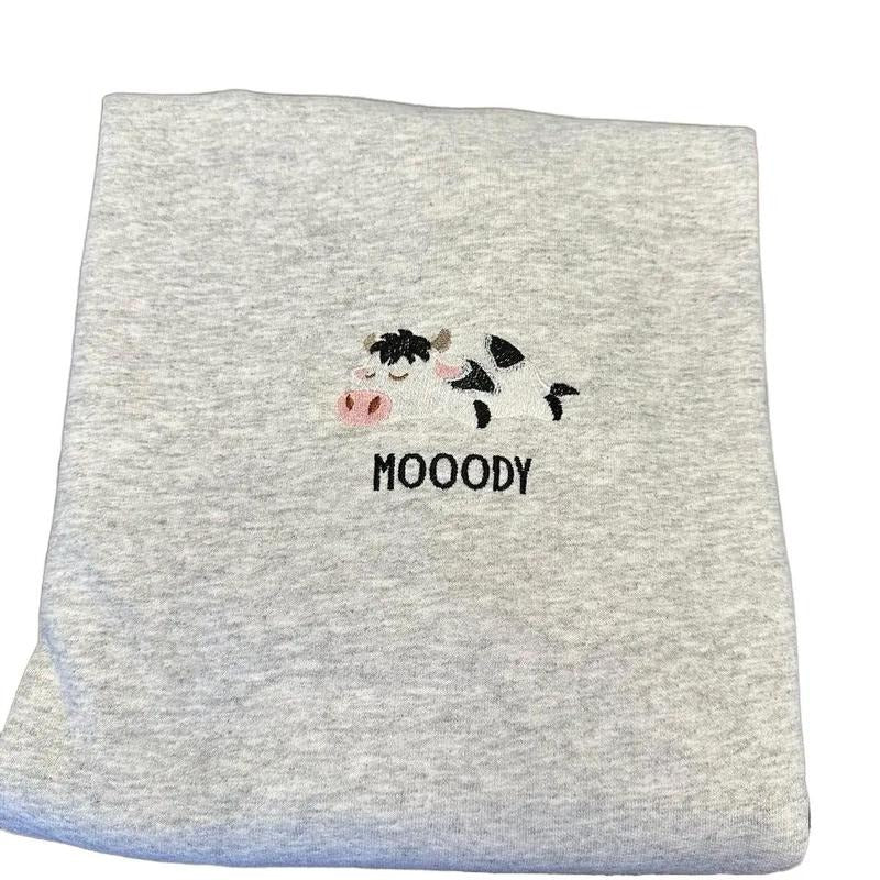 Moody cow Embroidered Crewneck Sweatshirt T-Shirts, Hoodie | GrindPrints.com