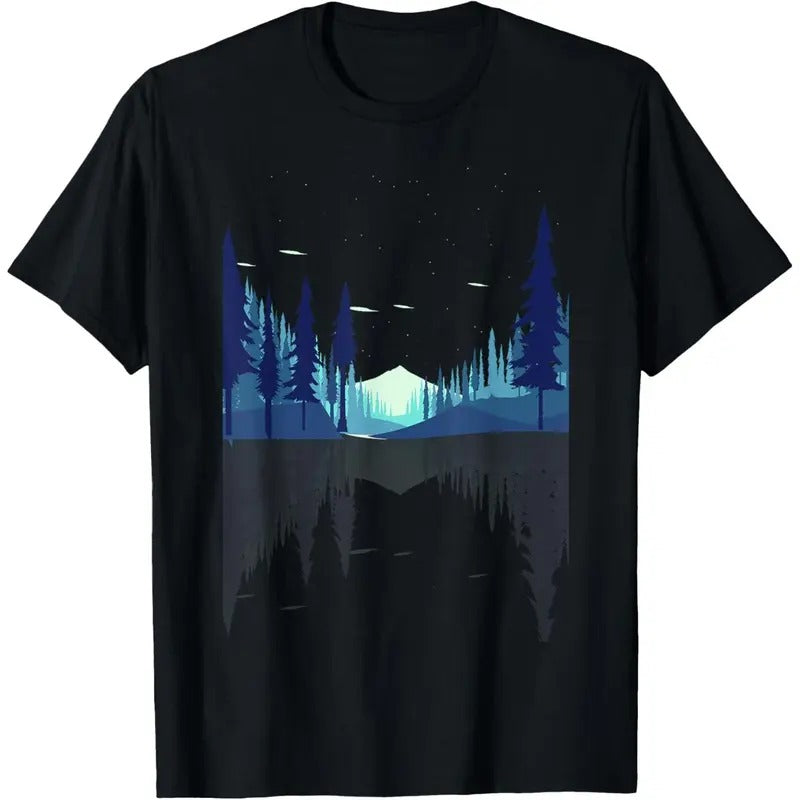 Moonlight Mountains Nature Trees Wildlife Forest Hiking T-Shirt Made in USA Hoodie, Sweatshirt | GrindPrints.com