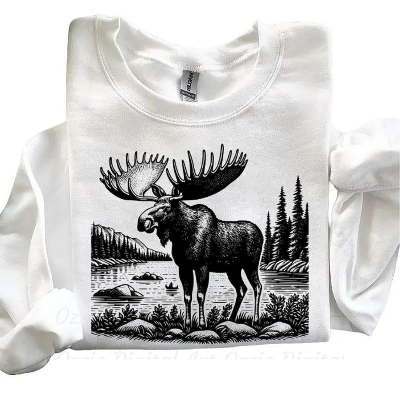 Moose Wild Animal Forest Sweatshirt Lake Unisex T-shirt Hoodie | GrindPrints.com