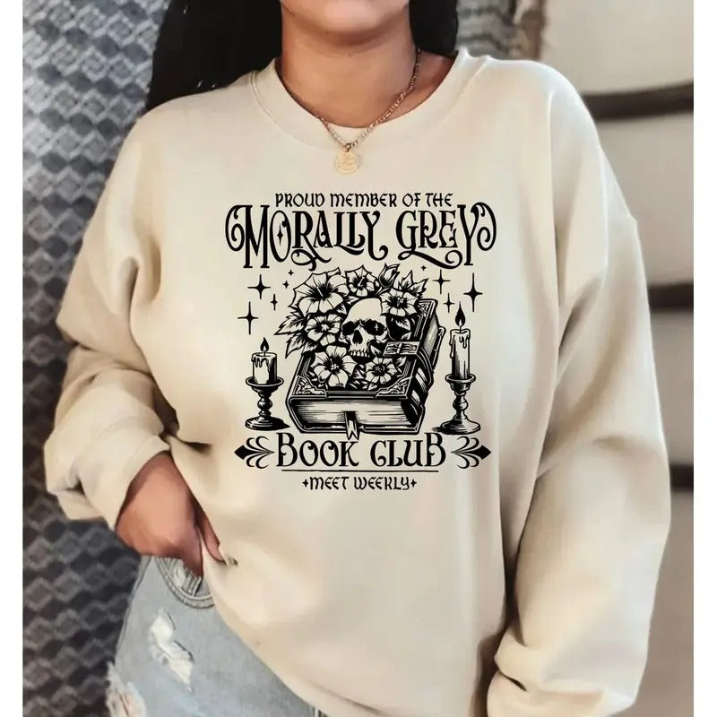 Morally Grey Book Club Sweatshirt Unisex Crewneck Pullover, Bad Boys Reader Gift, Cozy Bookworm Jumper, Literary Lover...