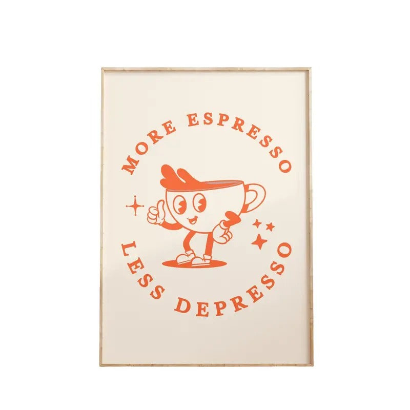 More Espresso Less Depresso Print, Retro Wall Decor Art, Cafe Poster, Kitchen Decor, Gifts For Women Teens Girls Art...
