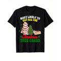 Most Likely To Eat Christmas Tree Cake Christmas Print T-Shirt, Casual Crew Neck Short Sleeve Comfort Tee Top For Spring...