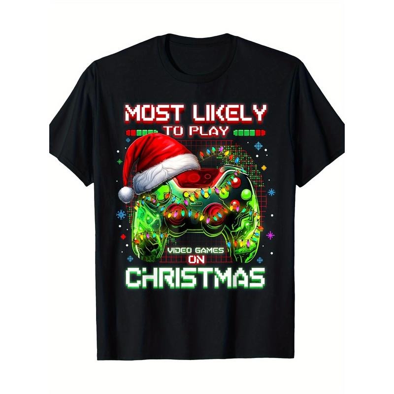 Most Likely To Play Video Games On Christmas Santa Mens T-Shirt-100% Cotton-220ghirt made in usastyle{n002}2 Hoodie,...