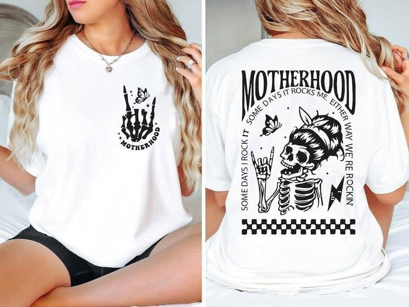 Motherhood Sometimes I Rock It Sometimes It Rocks Me T-Shirt, Mama T-Shirt, Mom T-Shirt, Rocker Mom Gifts, Mothers Day...