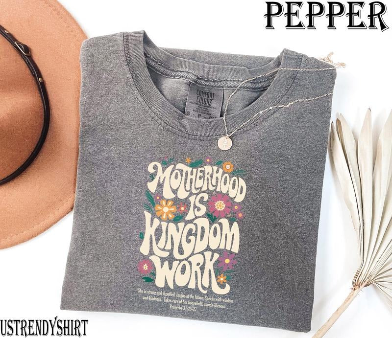 Motherhood is Kingdom Work Shirt, Christian Mom Shirt, Retro Christian Mom T Shirt, Christian Mothers Day Shirt Hoodie,...