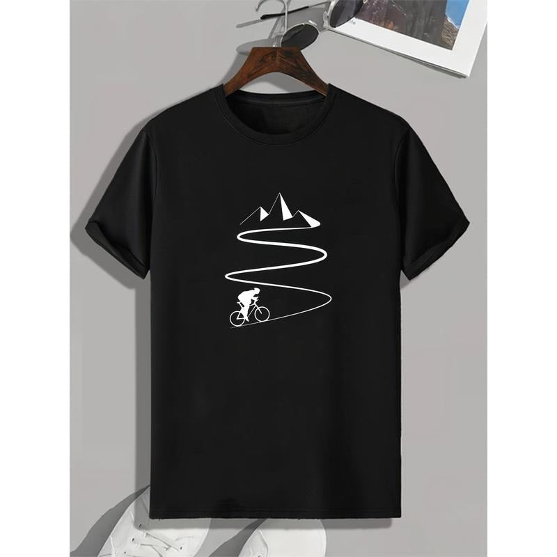 Mountain Bike Downhill Mountain Bikers, Print, Men's Round Crew Neck Short Sleeve Tee, casual T-Shirt, Casual Comfy...