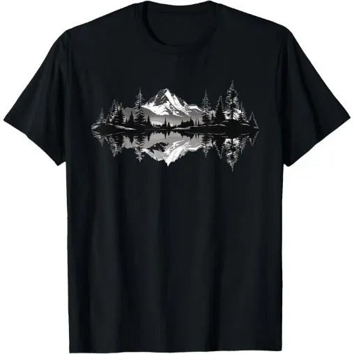 Mountain Landscape Reflection Forest Trees Outdoor Wildlife T-Shirt Made in USA Hoodie, Sweatshirt | GrindPrints.com