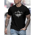 Mountain Shaped Compass Printed Round Neck T-Shirt