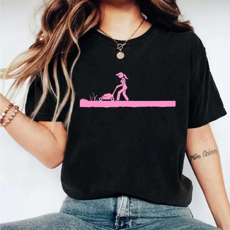 Mow Girl T-Shirt, Funny pink Grass Shirt, Mower Lover Tee, Girls Landscaping Tee, Lawn Mower Short Sleeves, Landscaper...