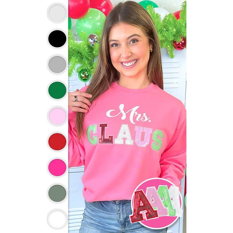 Mrs Claus Sequin Christmas Graphic Sweatshirt T-Shirts, Hoodie | GrindPrints.com