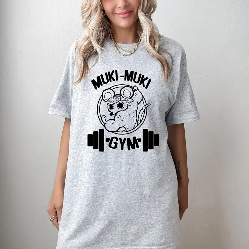 Muki Muki Gym Shirt, Mouse Workout T-Shirt, Funny Mouse Shirt, Fitness Barbell Anime Shirt Hoodie, Sweatshirt