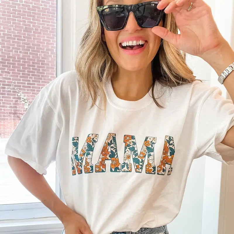 Multi-Floral Print MAMA Shirt Hoodie, Sweatshirt | GrindPrints.com