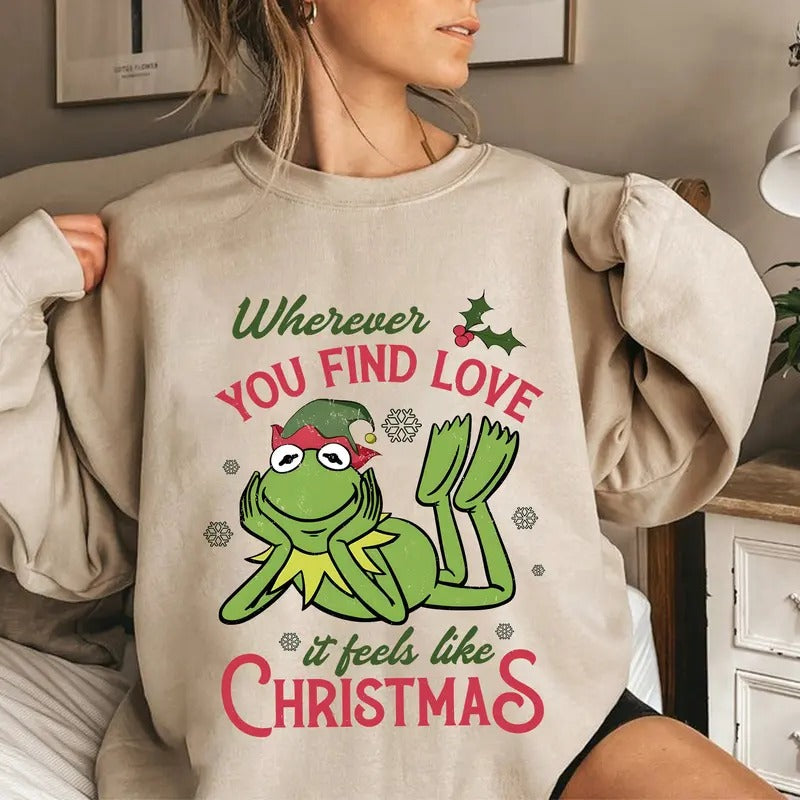 Muppet Christmas Carol Sweatshirt, Kermit The Frog Tee Shirt, It Feels Like Xmas Shirt, Xmas Holiday Tee Shirt, Cartoon...