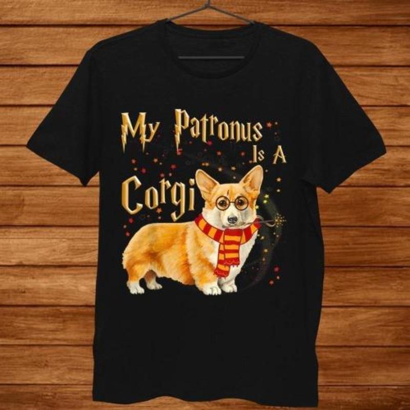 My Patronus Is Corgi Corgi Dog Gift T Shirt Men |cartoon printed men's T-shirt, comfortable and stretchable, summer...