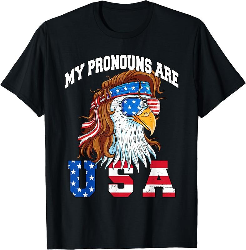 My Pronouns Are USA Eagle American Funny 4th July Cotton Short Sleeve T-Shirts, Hoodie, Sweatshirt