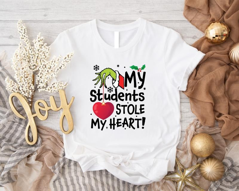 My Students Stole My Heart Shirt, Teacher Christmas Gift Tee, Student Lover T-Shirt, New Teacher Xmas Party Tee, Teacher...