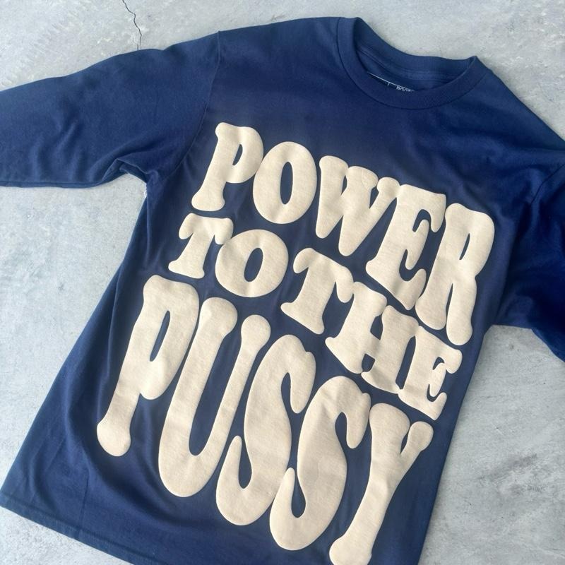 NAVY POWER TO THE P Oversized T-Shirt 100% Shrink-Free Cotton Long Sleeve Graphic Tee for Women with Statement Style and...