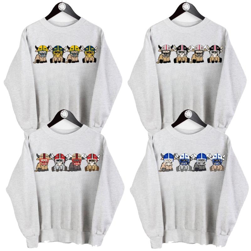 NCAA College Football Highland Cow Sweatshirts, All Teams NCAA in Ash color Sweatshirt, NCAA College All Football Teams...