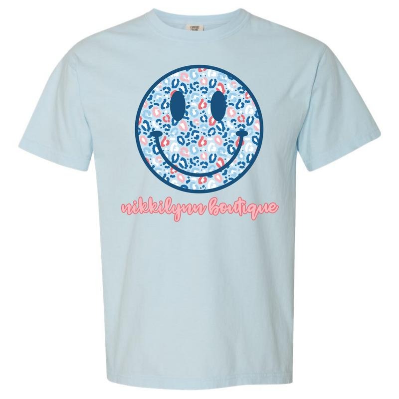 NLB Merch - Blue Patriotic Cheetah Happy Face Comfort Colors T-Shirt Hoodie, Sweatshirt | GrindPrints.com