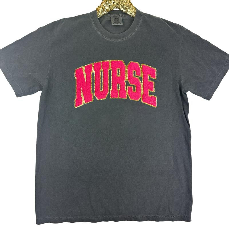 NURSE Chenille Patch Comfort Colors T-Shirt Hoodie, Sweatshirt | GrindPrints.com