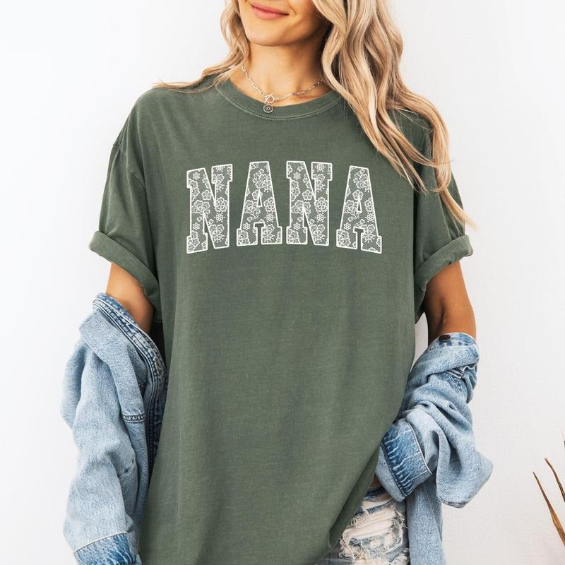 Nana, Faux Lace, Coquette, Varsity, Mother's Day Tshirt, Women's Comfort Colors Tee Hoodie, Sweatshirt | GrindPrints.com