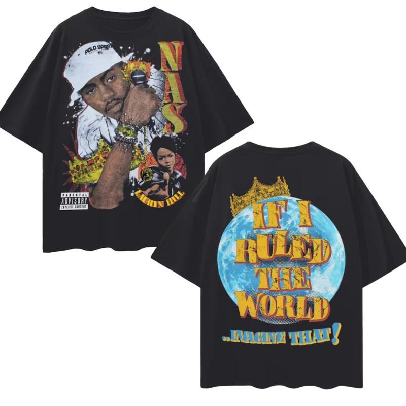 Nas and Lauryn Hill If I Ruled The World Graphic Tee Deep Drop Shoulder Tee Hoodie, Sweatshirt | GrindPrints.com
