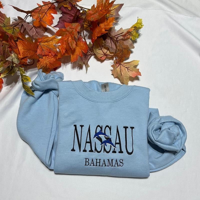 Nassau Bahamas embroidered sweatshirt; Dolphin Lover's embroidered crewneck T-Shirts, Hoodie | GrindPrints.com