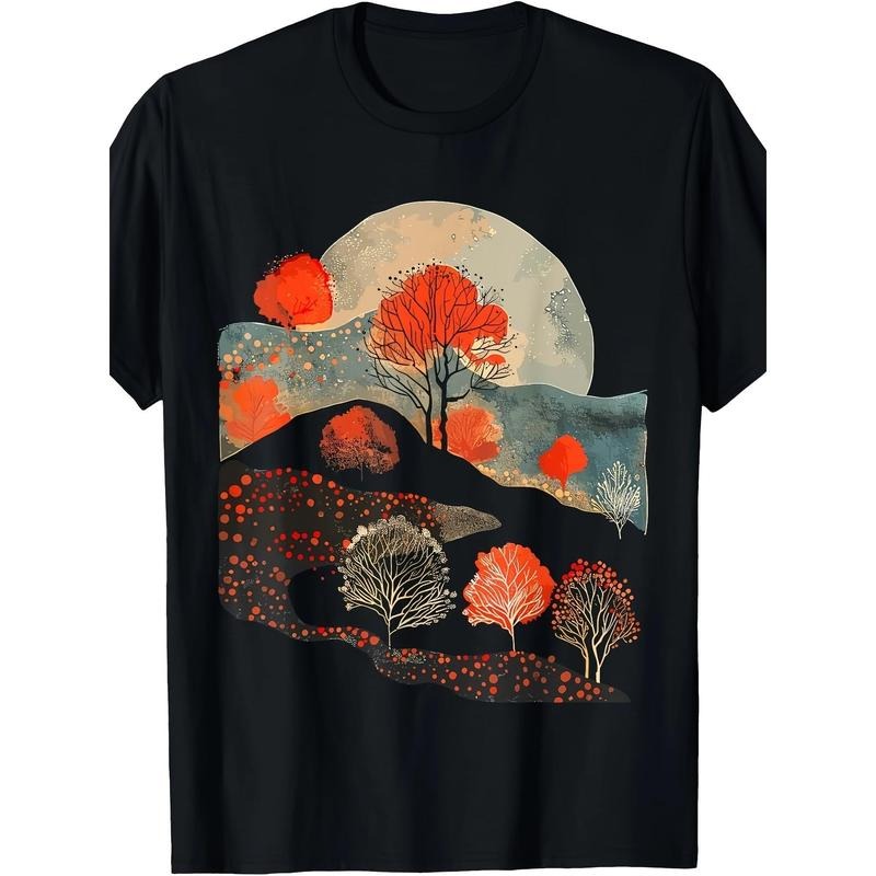 Nature art painting, orange tree, field, Moon, man, T-shirt Made in USA Hoodie, Sweatshirt | GrindPrints.com