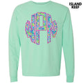 Neon Exotic Monogram Long Sleeve Comfort Colors T-Shirt 'NLB' Hoodie, Sweatshirt | GrindPrints.com