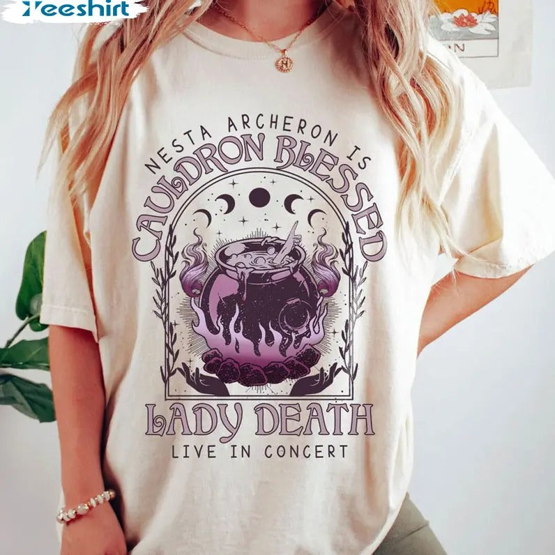 Nesta Archeron ACOTAR Cauldron Blessed Lady Death Band Shirt |Sarah J Maas Velaris Crescent City Rhysand Cassian Shirt,...