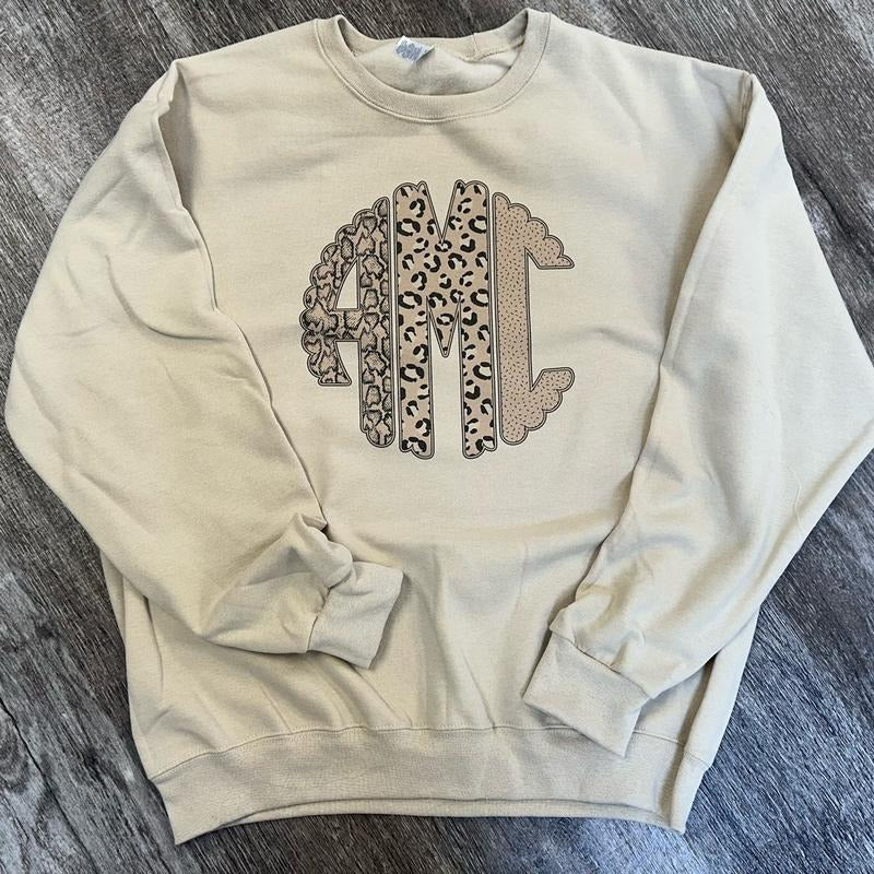 Neutral Colored Animal Print Monogram Sweatshirt T-Shirts, Hoodie | GrindPrints.com