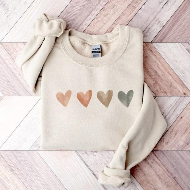 Neutral Watercolor Heart Sweatshirt for Women Heart Lover Gift Love Sweater Cute Valentine's Day Sweater for Women Ladies...