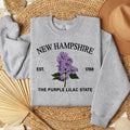 New Hampshire Purple Lilac Embroidered State Flower Sweatshirt, Hometown Embroidered Shirt, Favorite Flower Embroidered...