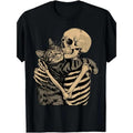 New Stylish Skeleton Hugging Cat Print for Men Women Couple Fashion T-Shirt, Street Short Sleeve Cotton T-Shirt,...